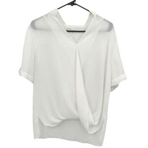 White Draped V-Neck Blouse M Minimalist Clean Girl Capsule Effortless Top